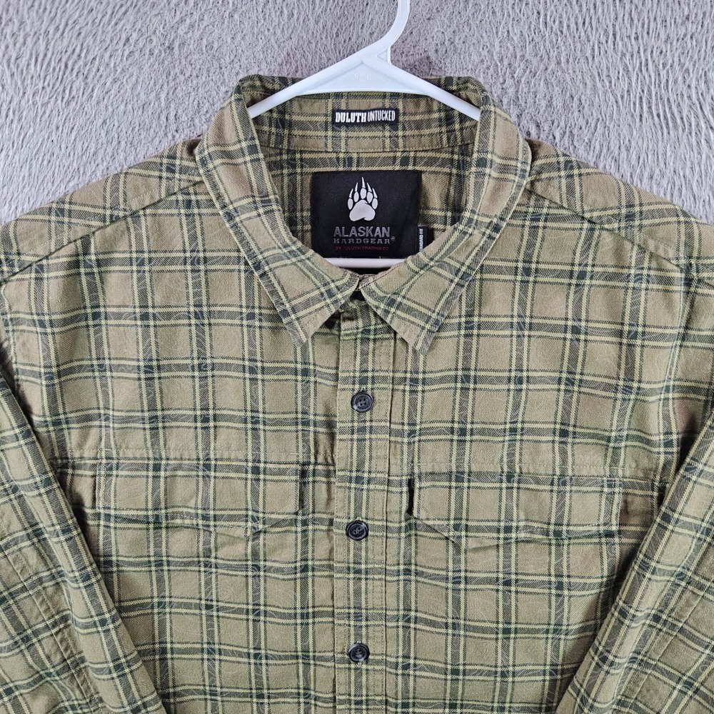 Alaskan Hardgear Duluth Mens 2XL Plaid Button Down Shirt Untucked Olive Green - Picture 3 of 11
